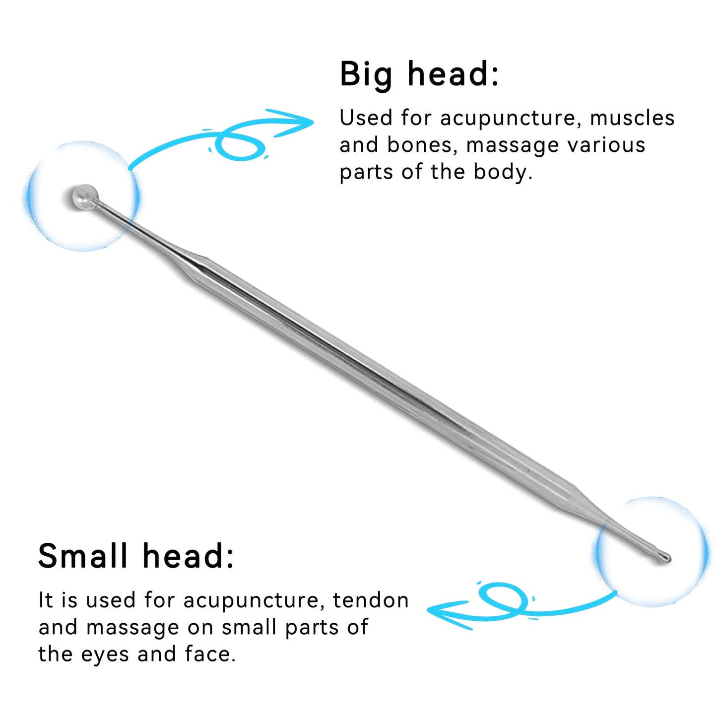 Agatige Dual Head Facial Reflexology Tool - Stainless Steel Acupressure Pen 15cm