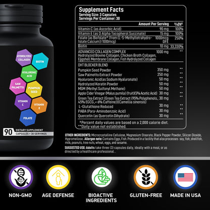 Age Defense Beauty Collagen Matrix – 2,000mg Multi Collagen, Biotin, Keratin, Hyaluronic Acid | 90 Gluten-Free Caps