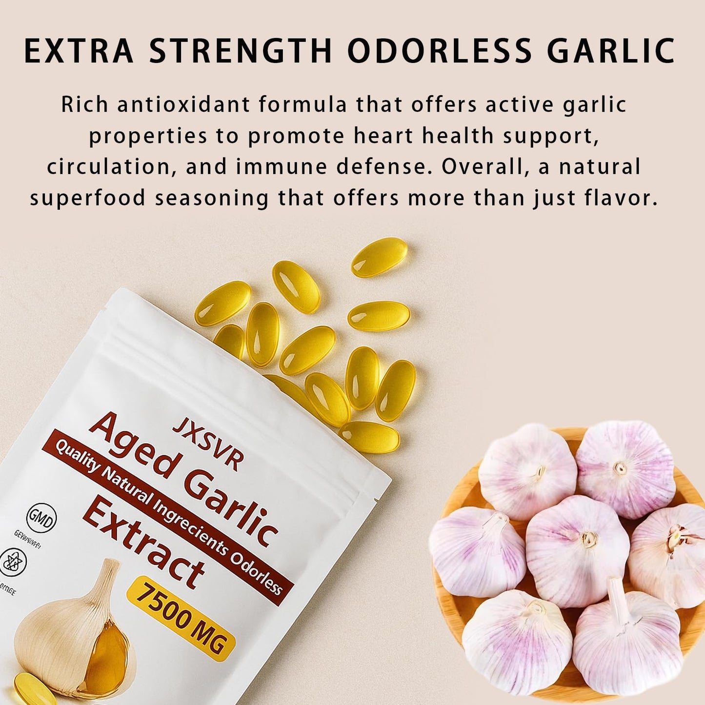 Aged Garlic Extract 300 Softgels, 7500mg Odorless | Heart & Immune Support