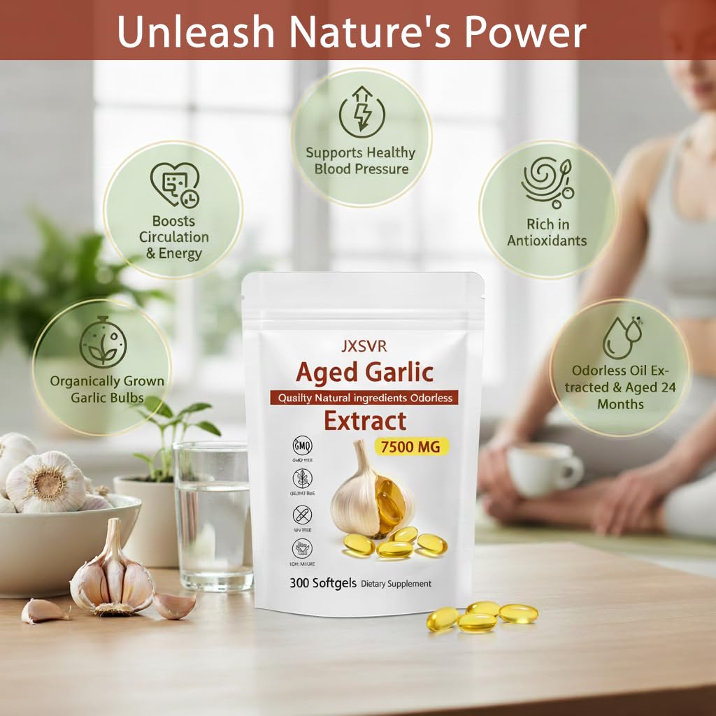 Aged Garlic Extract 300 Softgels, 7500mg Odorless | Heart & Immune Support