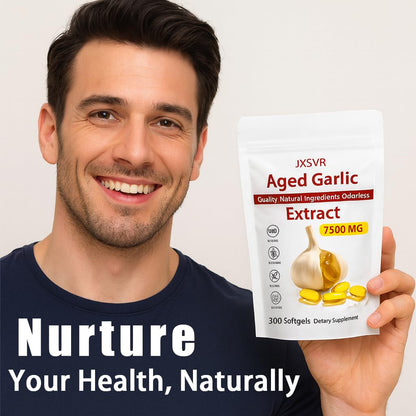 Aged Garlic Extract 300 Softgels, 7500mg Odorless | Heart & Immune Support