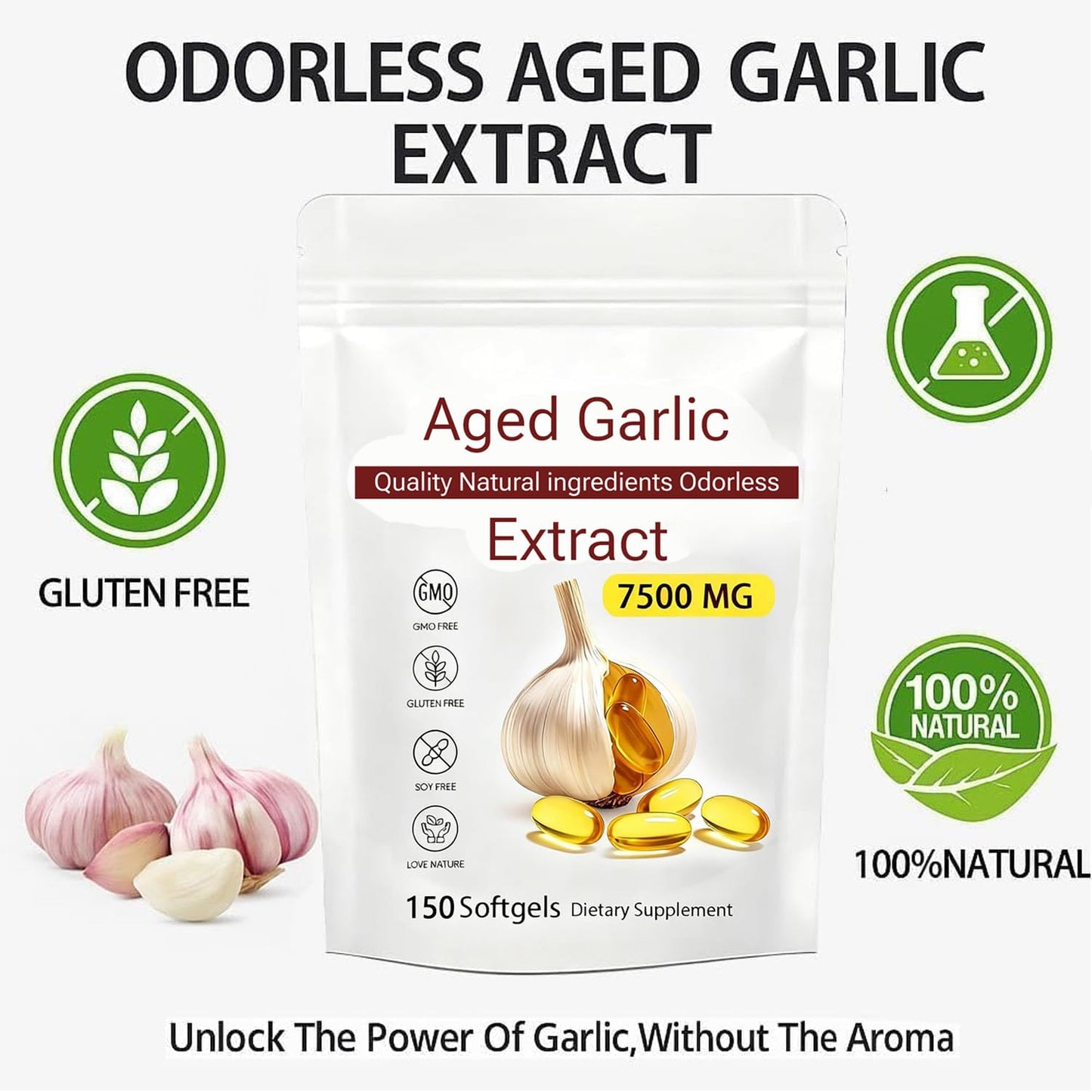 Aged Garlic Extract - 7500mg Odorless (150) | Odorless Garlic Supplement