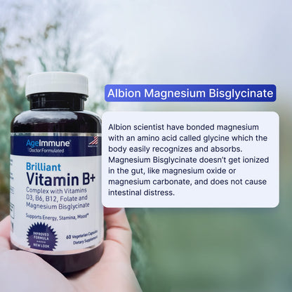 AgeImmune Vitamin B Complex with D3, Methylfolate – Doctor Formulated, Niacin-Free, 60 Capsules