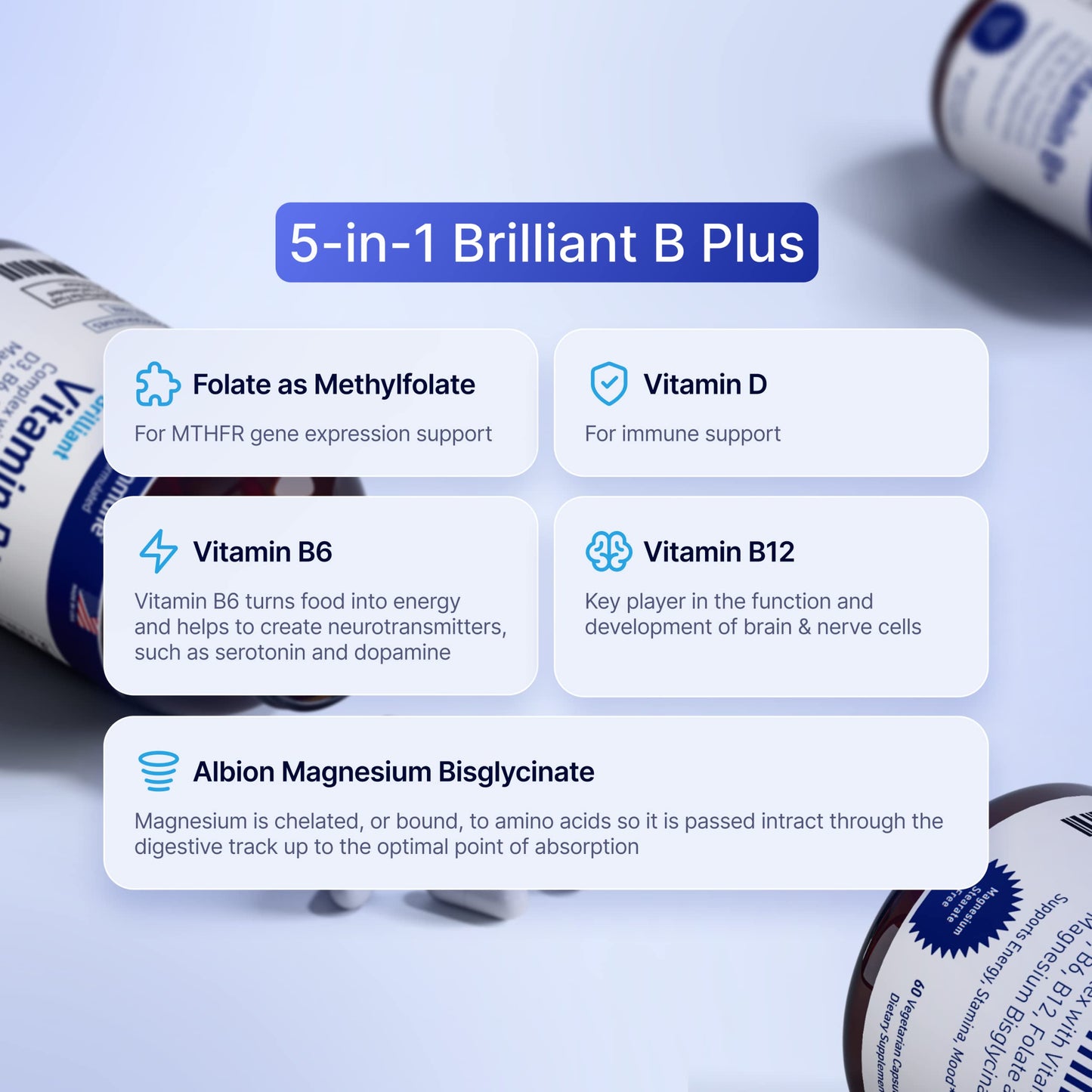 AgeImmune Vitamin B Complex with D3, Methylfolate – Doctor Formulated, Niacin-Free, 60 Capsules
