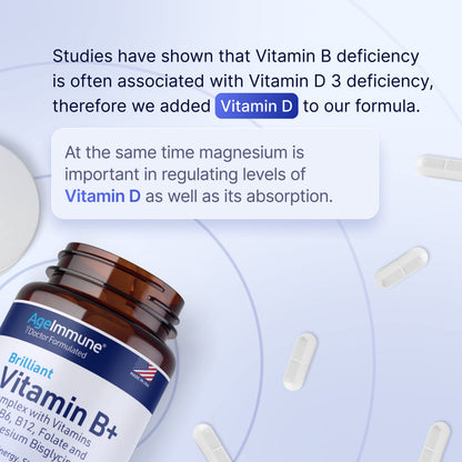 AgeImmune Vitamin B Complex with D3, Methylfolate – Doctor Formulated, Niacin-Free, 60 Capsules