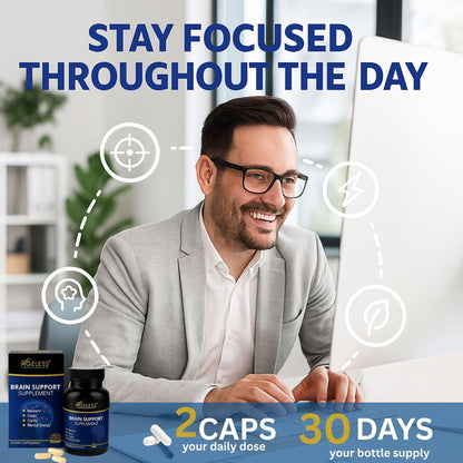 Ageless Brain Supplements for Memory & Focus | Nootropic (60 Capsules)