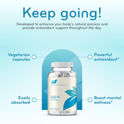 Quick Absorption CoQ10 200mg - Coenzyme Q10 200mg Potent Antioxidant for Heart Energy and Aging Support - High Stability CoQ10 Ubiquinone Capsules - Made in a cGMP US Lab (200 Servings)