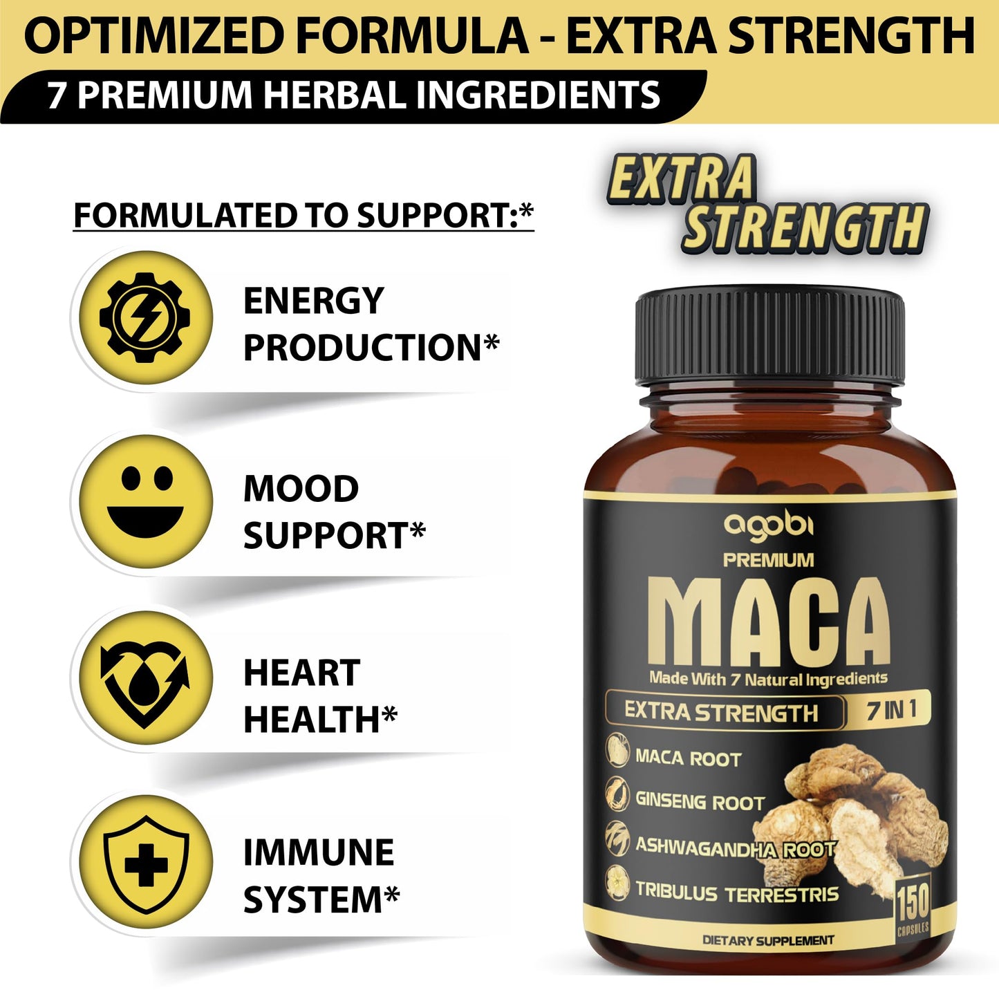 7in1 Premium Maca Root Capsules with Ashwagandha, Ginseng & More | 150 Caps (5 Months) – Natural Energy, Mood & Performance