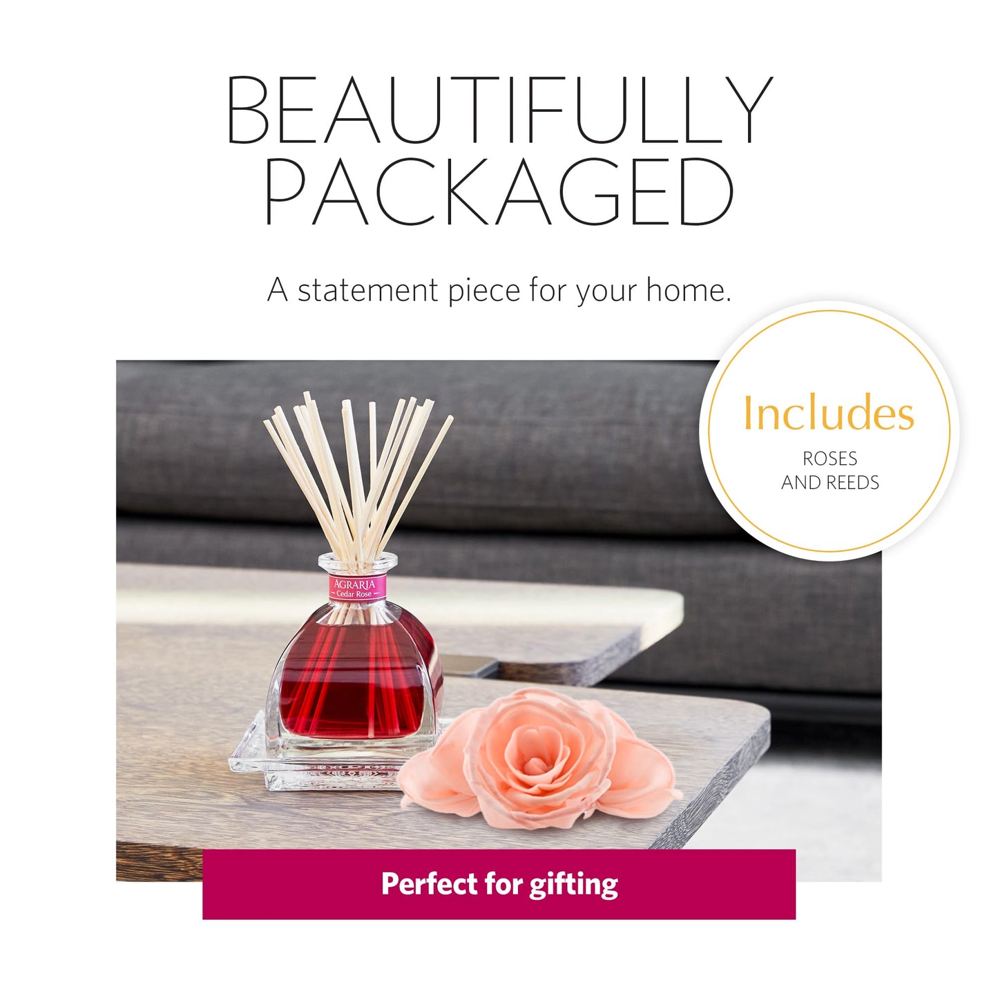 AGRARIA AirEssence Flower & Reed Diffuser Set – Handmade Sola Flower Home Fragrance