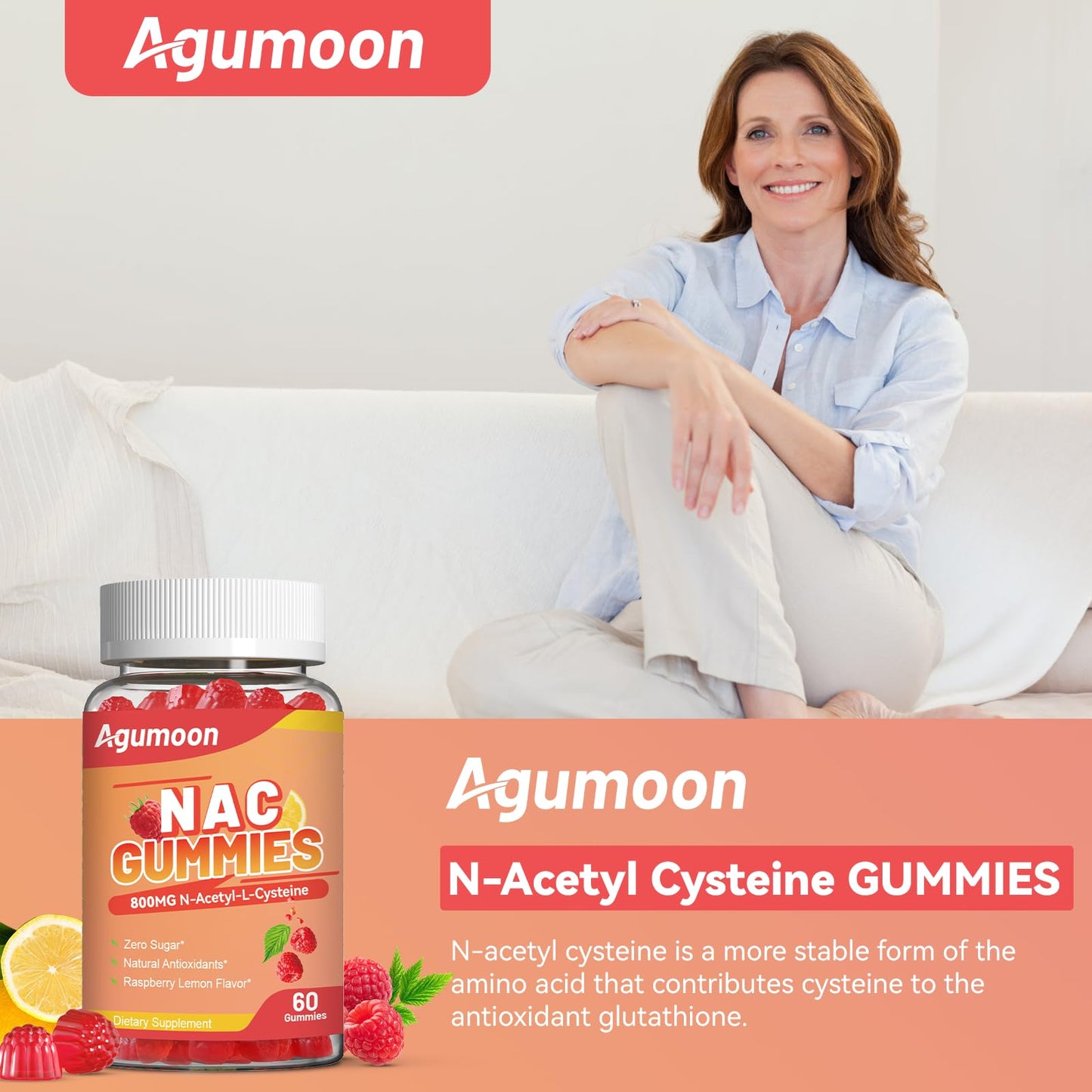 Agumoon NAC Gummies 800mg – Immune Support & Antioxidants (Sugar-Free, 60 Vegan Gummies)