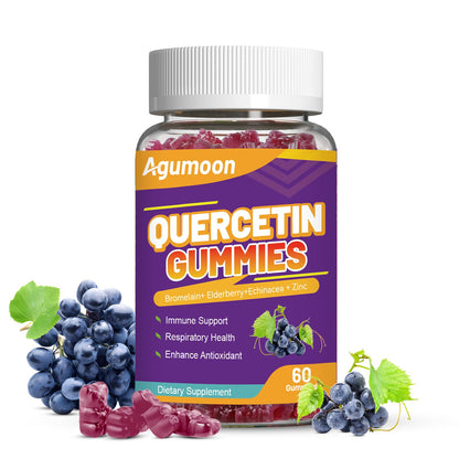 Agumoon Quercetin Gummies – 1000mg Quercetin with Bromelain, Zinc & Elderberry | Vegan Immune & Antioxidant Support (60 Count)