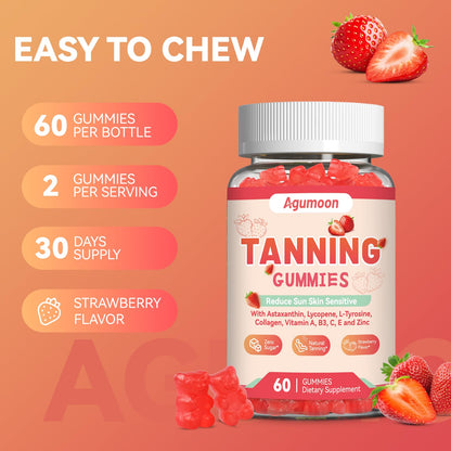 Agumoon Tanning Gummies for Women & Men | Self Tan Supplement with Beta Carotene, Lycopene & Astaxanthin – Vegan 120 Gummies