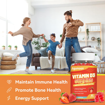 Agumoon Vitamin D3 5000 IU Gummies – 120 Count, Strawberry – Immune Support