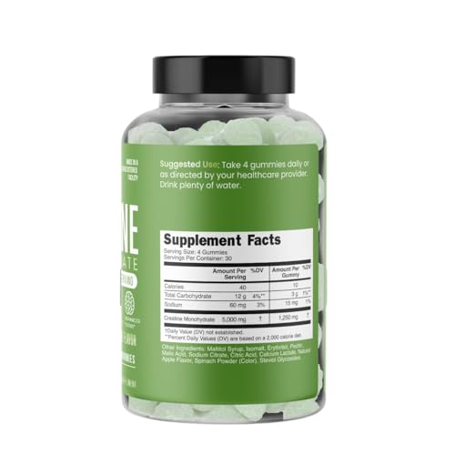 Ahiba Creatine Monohydrate Gummies – 5g Serving, Vegan, Sugar-Free, Made in USA