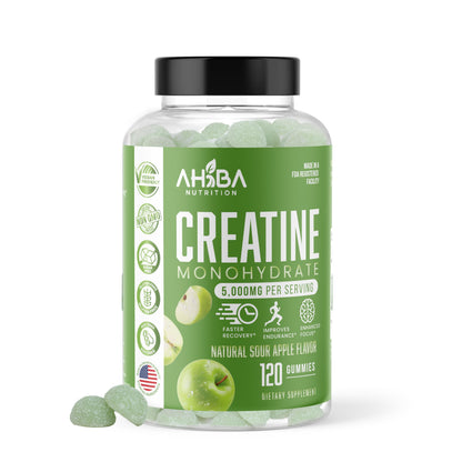 Ahiba Creatine Monohydrate Gummies – 5g Serving, Vegan, Sugar-Free, Made in USA