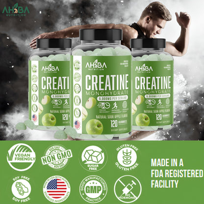 Ahiba Creatine Monohydrate Gummies – 5g Serving, Vegan, Sugar-Free, Made in USA