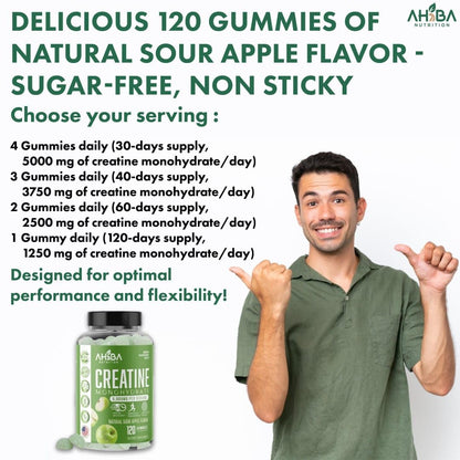 Ahiba Creatine Monohydrate Gummies – 5g Serving, Vegan, Sugar-Free, Made in USA