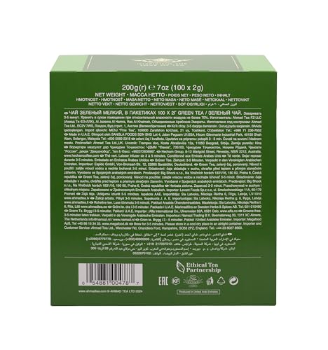 Ahmad Tea Green Tea – Green Tea Teabags 100 ct, Caffeinated & Sugar-Free