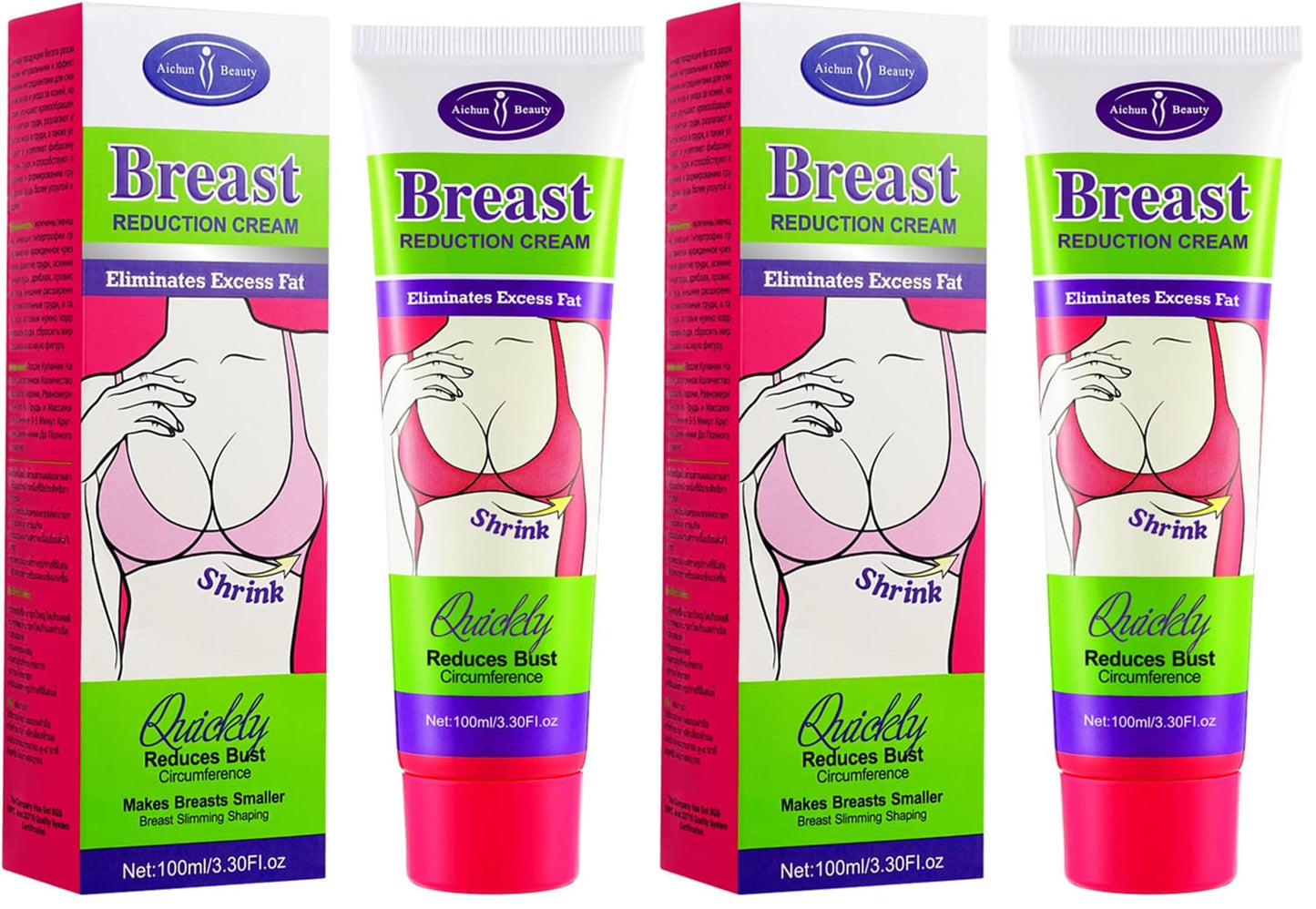 AICHUN BEAUTY Breast Reduction Cream – Slimming & Shaping, 100ml (Pack of 2)