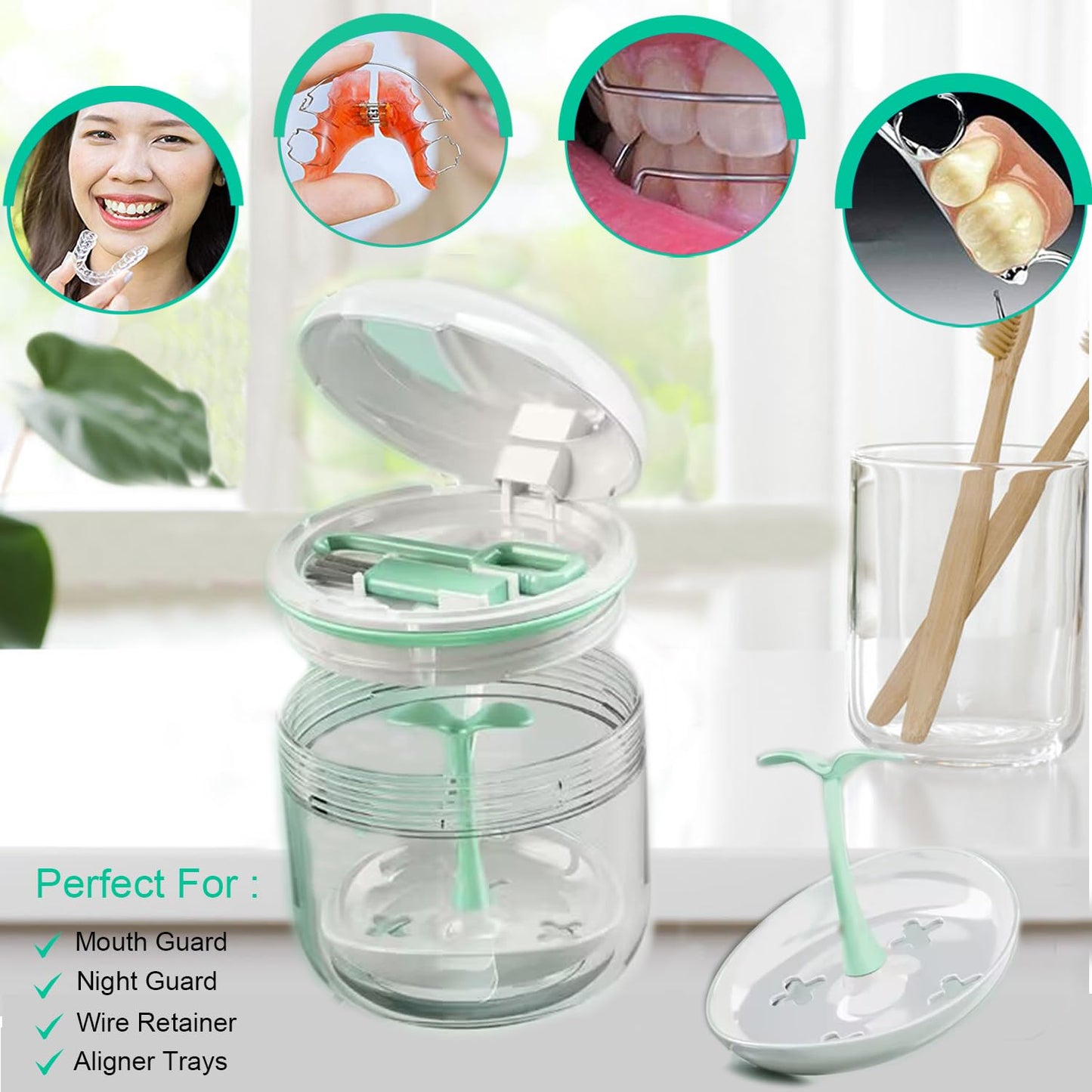 Aidarmoll Denture Bath Cup – Retainer Case & Night Guard Holder with Drain Tray