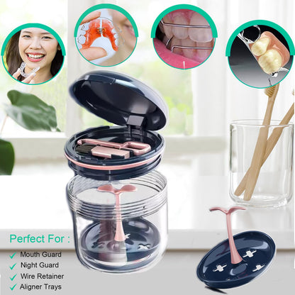 Aidarmoll Retainer Case – Denture Bath Cup with Drain Tray & Mirror