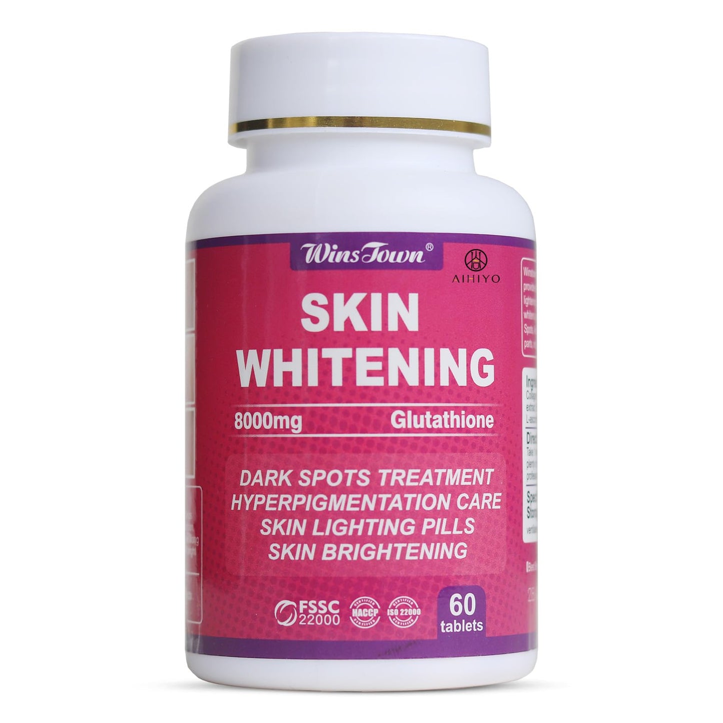 AIHIYO Skin Whitening Pill | 8000mg Glutathione, Dark Spots & Melasma, 60 Tablets
