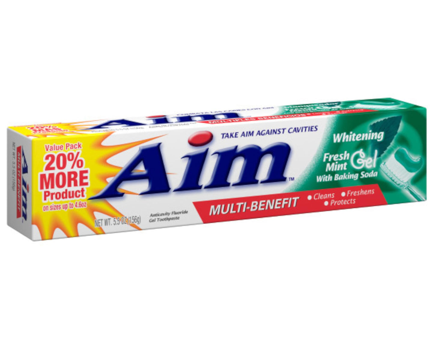 Aim Toothpaste 6 oz Tube (Pack of 6) Fresh Mint Gel - Fluoride & Whitening