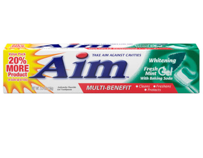 Aim Toothpaste 6 oz Tube (Pack of 6) Fresh Mint Gel - Fluoride & Whitening