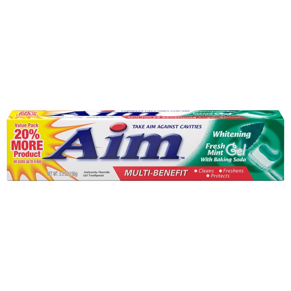 Aim Whitening Anticavity Fluoride Toothpaste Gel – Fresh Mint, 5.5 oz, Pack of 4