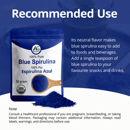 Aimgrow Blue Spirulina, Antioxidant Rich Blue Spirulina Powder, Non-GMO and Gluten-Free, 50 Grams