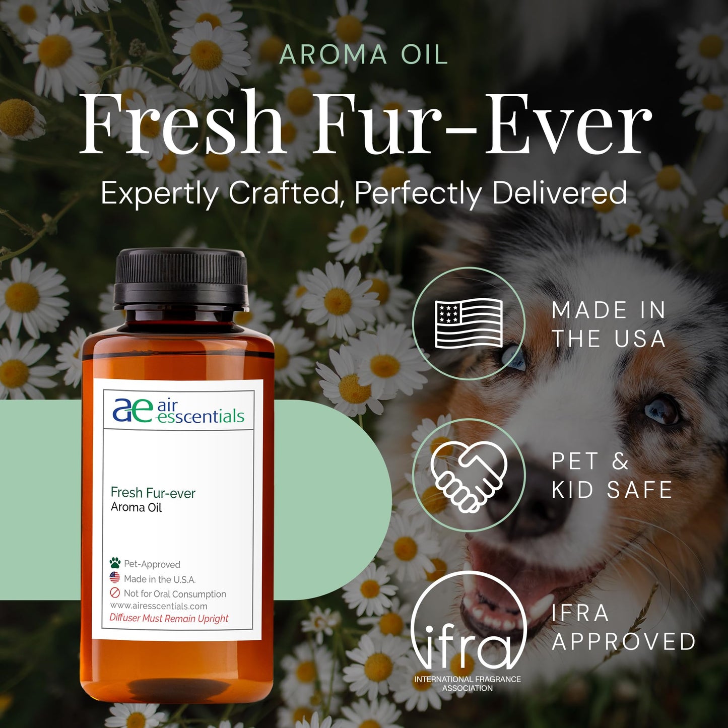 Air Esscentials Fresh Fur-Ever Aroma Oil – Pet-Preferred Pure Essential Oil for Diffusers | Juicy Peach & Lemongrass | 300mL