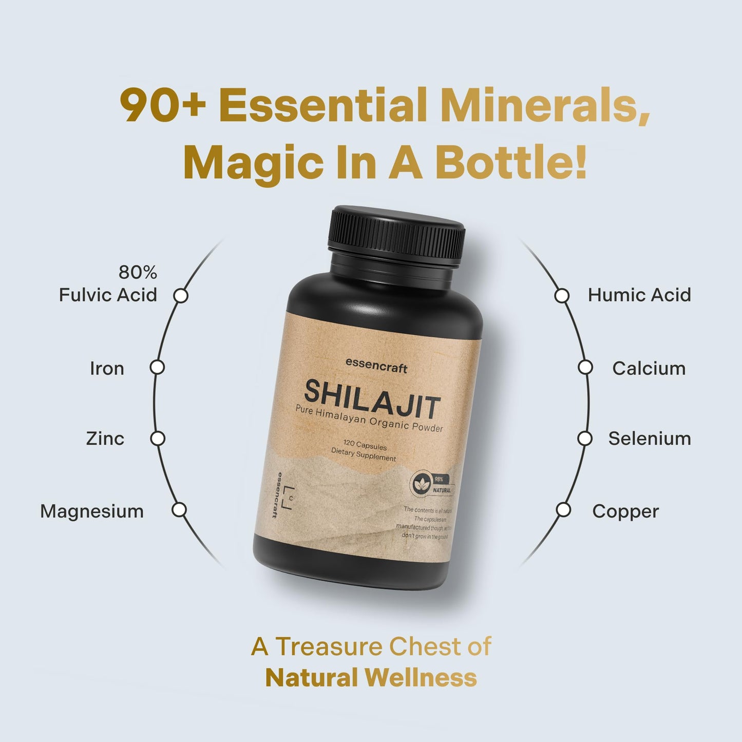 Essencraft Organic Himalayan Shilajit Resin Extract – 1000mg Max Potency, 85+ Minerals, Lab Tested, 2-Month Supply (120 Capsules)