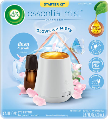 Air Wick Essential Mist Starter Kit (Gadget + 1 Refill) – Linen & Petals