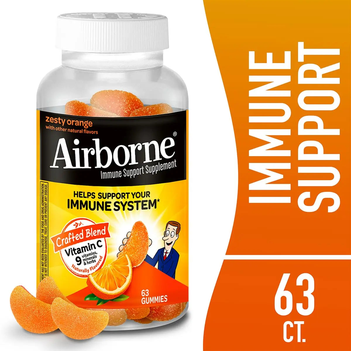 Airborne 750mg Vitamin C Gummies – Immune Support, Zesty Orange, Gluten Free (63 Gummies, 4 Pack) BritishVita | Premium UK Vitamins & Wellness Supplements