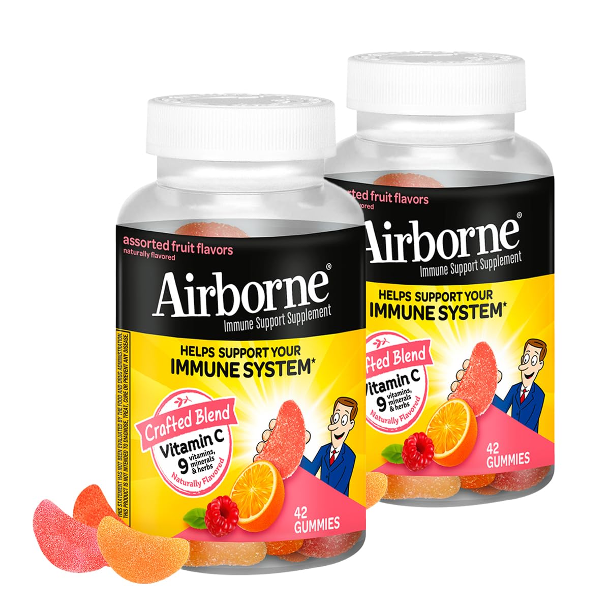 Airborne 750mg Vitamin C Immune Support Gummies for Adults - Assorted Fruit Flavor, Gluten Free - 42 Gummies (2 Pack)