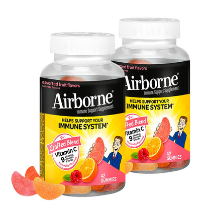 Airborne 750mg Vitamin C Immune Support Gummies for Adults - Assorted Fruit Flavor, Gluten Free - 42 Gummies (2 Pack)