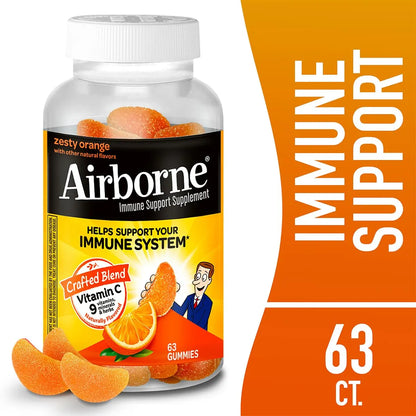 Airborne 750mg Vitamin C Gummies – Immune Support, Zesty Orange, Gluten Free (63 Gummies, 4 Pack) BritishVita | Premium UK Vitamins & Wellness Supplements