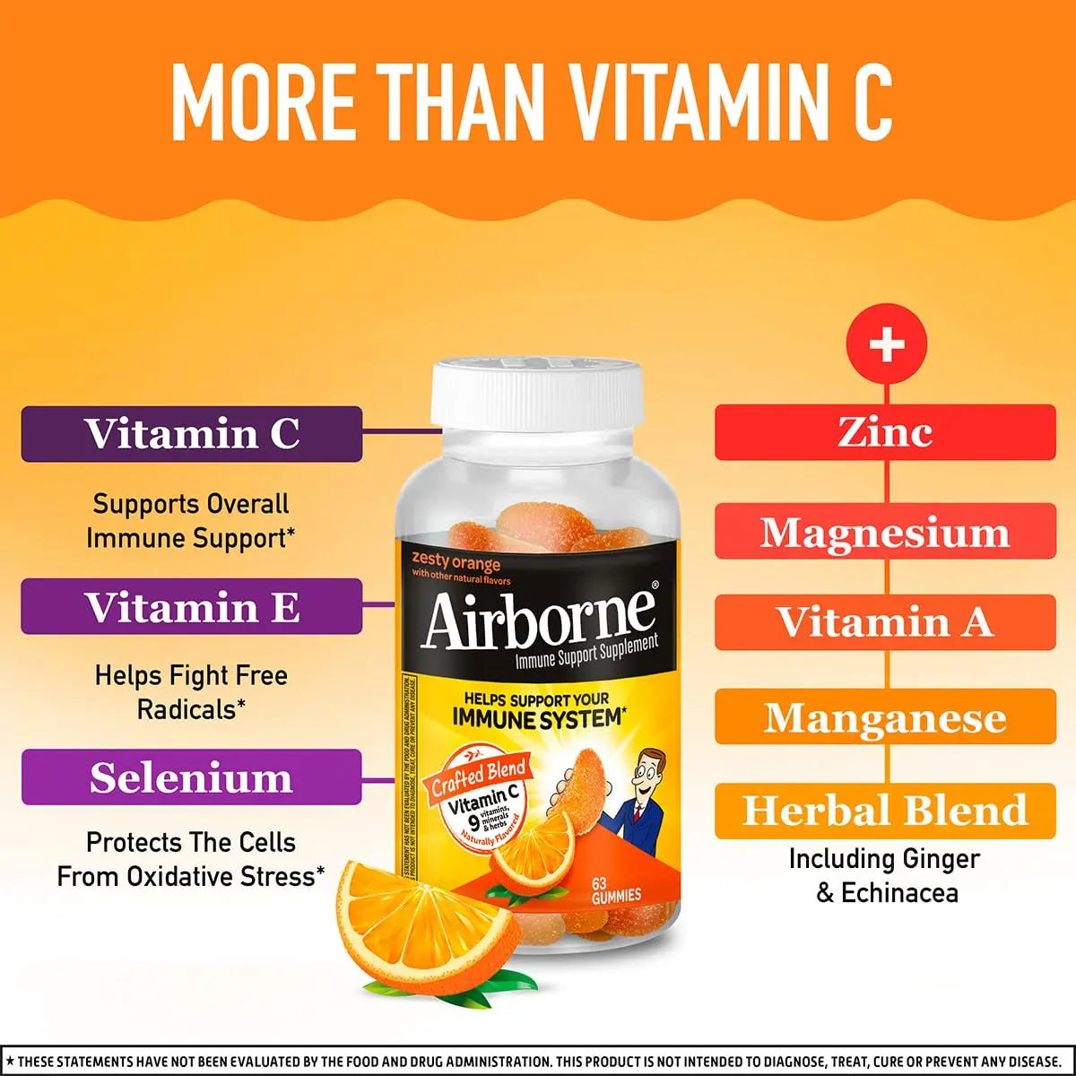 Airborne 750mg Vitamin C Gummies – Immune Support, Zesty Orange, Gluten Free (63 Gummies, 4 Pack) BritishVita | Premium UK Vitamins & Wellness Supplements