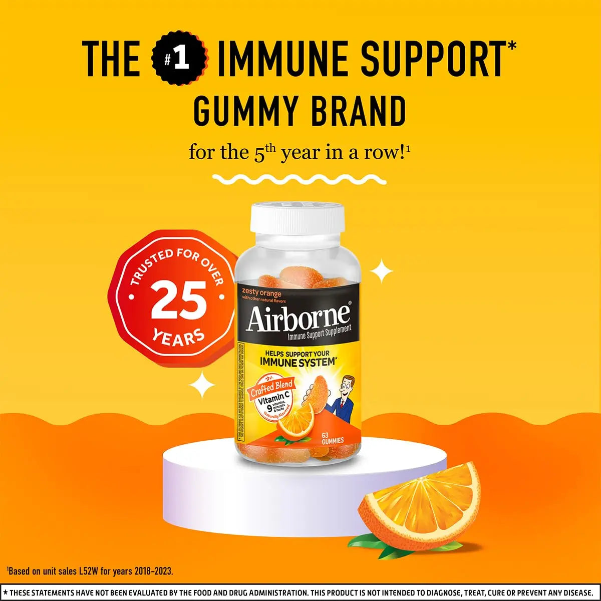 Airborne 750mg Vitamin C Gummies – Immune Support, Zesty Orange, Gluten Free (63 Gummies, 4 Pack) BritishVita | Premium UK Vitamins & Wellness Supplements