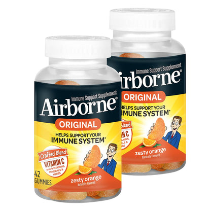 Airborne 750mg Vitamin C Immunity Gummies – Zesty Orange, Gluten Free (42 Gummies, 2 Pack)