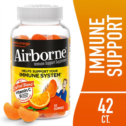 Airborne 750mg Vitamin C Immunity Gummies – Zesty Orange, Gluten Free (42 Gummies, 2 Pack)