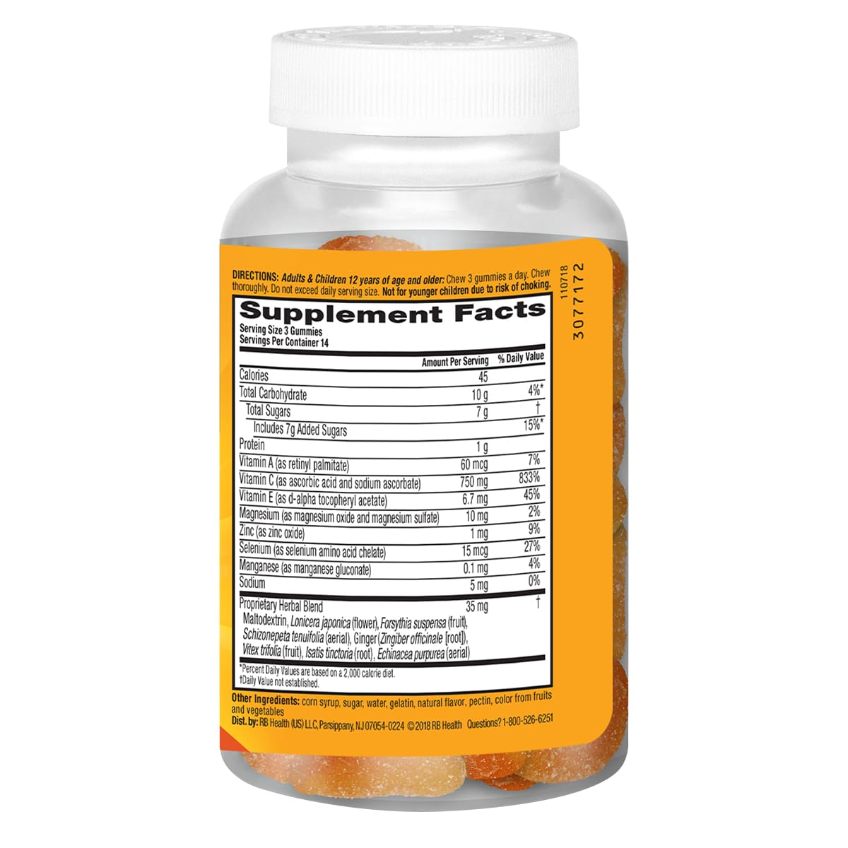 Airborne 750mg Vitamin C Immunity Gummies – Zesty Orange, Gluten Free (42 Gummies, 2 Pack)