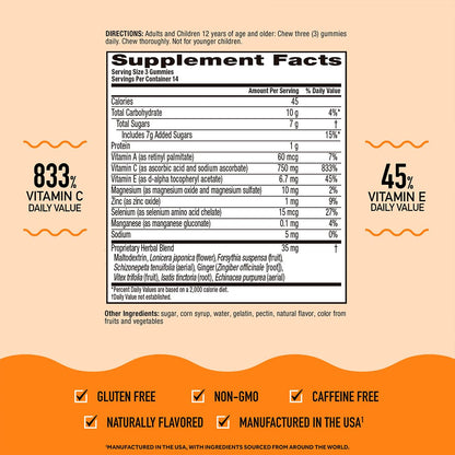 Airborne 750mg Vitamin C Immunity Gummies – Zesty Orange, Gluten Free (42 Gummies, 2 Pack)