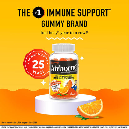 Airborne 750mg Vitamin C Immunity Gummies – Zesty Orange, Gluten Free (42 Gummies, 2 Pack)