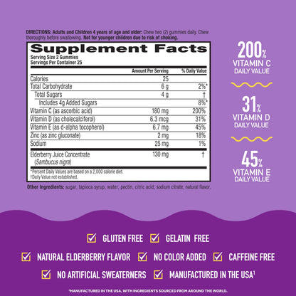 Airborne Elderberry Gummies with Zinc & Vitamin C for Adults – Immune Support