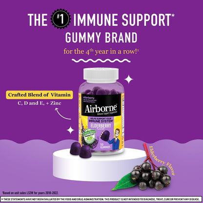 Airborne Elderberry Gummies with Zinc & Vitamin C for Adults – Immune Support
