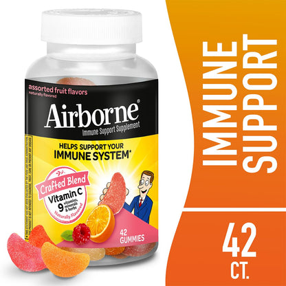 Airborne 750mg Vitamin C Immune Support Gummies for Adults - Assorted Fruit Flavor, Gluten Free - 42 Gummies (2 Pack)