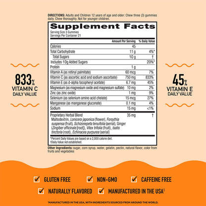 Airborne 750mg Vitamin C Immune Support Gummies for Adults - Assorted Fruit Flavor, Gluten Free - 42 Gummies (2 Pack)
