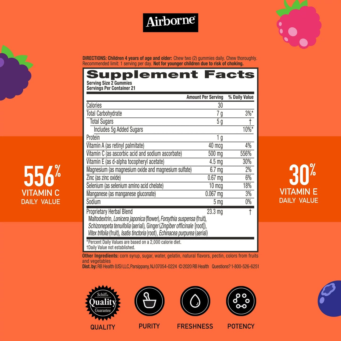Airborne Immune Support Gummies for Kids – Vitamin C 500mg + Zinc, Gluten Free, 42 Gummies (2 Pack)