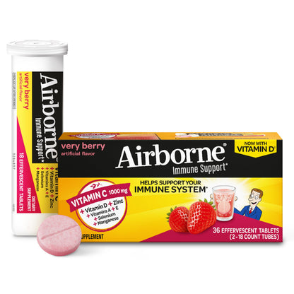 Vitamin C 1000mg Immune Support Tablets | Airborne Very Berry 36 Ct